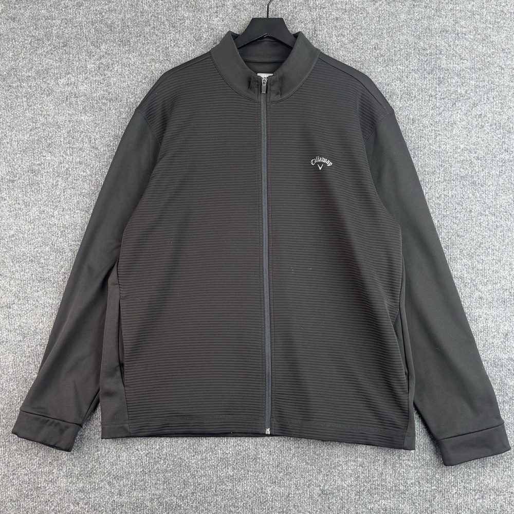 Callaway Performance Sweater Mens XXL Black Textured Full Zip Fleece Golf Basic